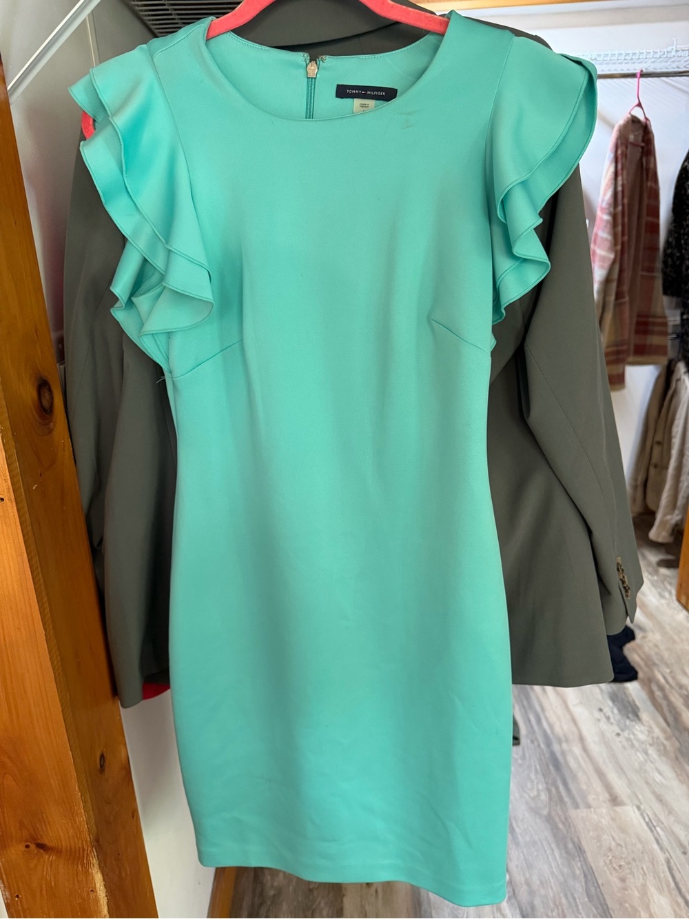 Tommy Hilfiger Aqua Ruffle Sleeve Mini Dress